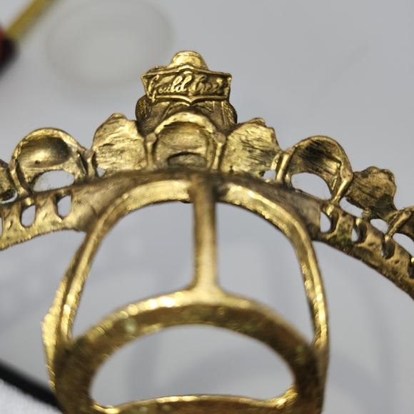 VINTAGE BRASS ORMOLU VANITY trinket Dish bowl frosted Glass CAMEO Guild Crest - Picture 10 of 13